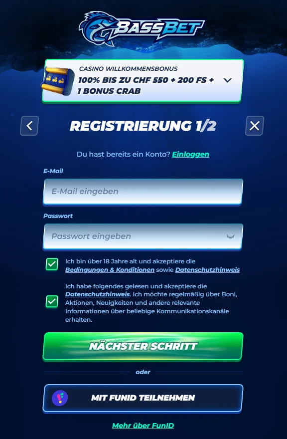 Bassbet Registrierungsformular